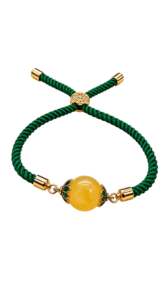Emerald Green Round Amber Bracelet — 10.5 mm