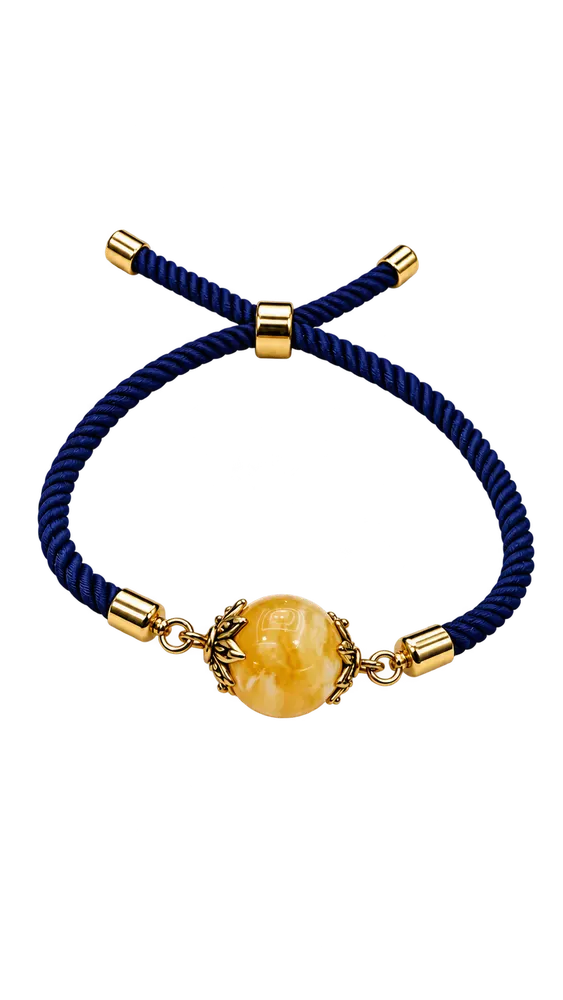 Navy Blue Round Amber Bracelet — 10 mm